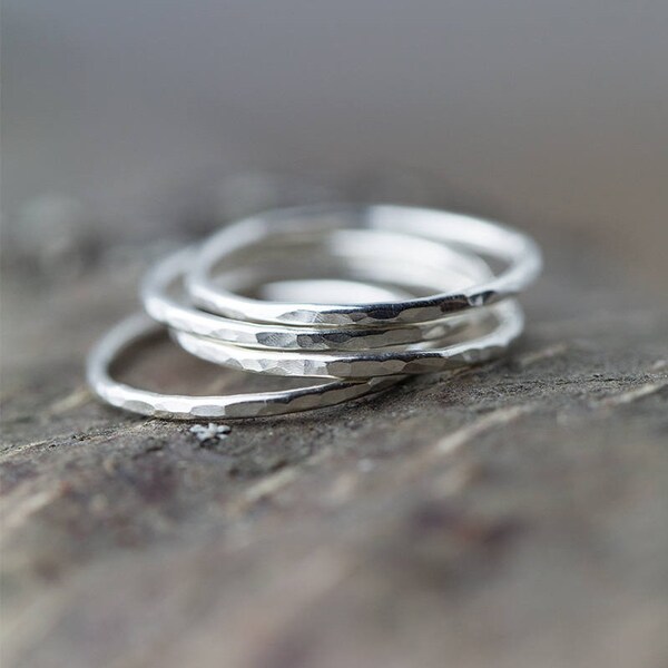 Hammered Single Silver Ring Band • Handmade Jewelry Stacking Ring Sterling Silver • Minimalist Unisex Ring Gift by Burnish for Men or Women