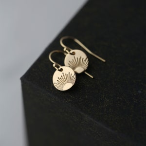 Mini New Day Sunrise Earrings Hand Stamped New Beginnings Gift Tiny Gold Filled Earrings image 2