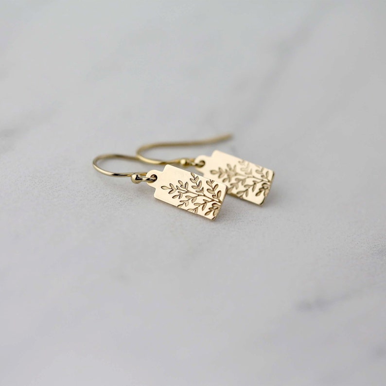 Tiny Wildflower Gold Filled Earrings Small Dainty Minimalist Nature Hand Stamped Leaf Dangle Lever-back Earrings Standard