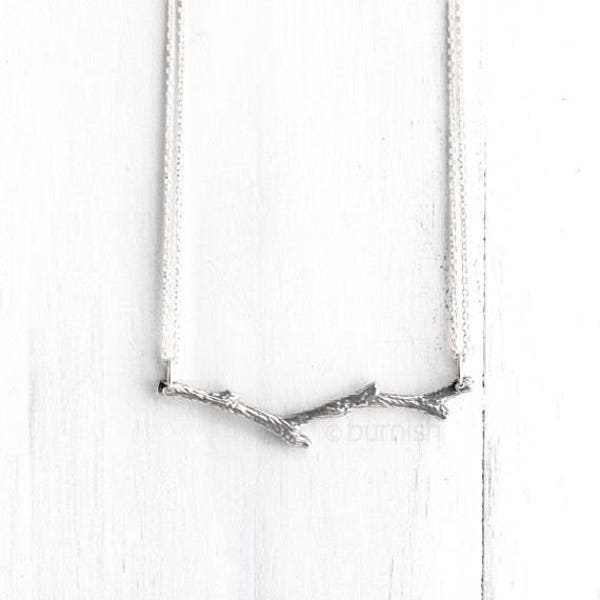 SALE Silver Branch Necklace / Gift for Women Girlfriend Wife / Sterling Silver Tree Branch Twig Necklace / Boho Jewelry by Burnish