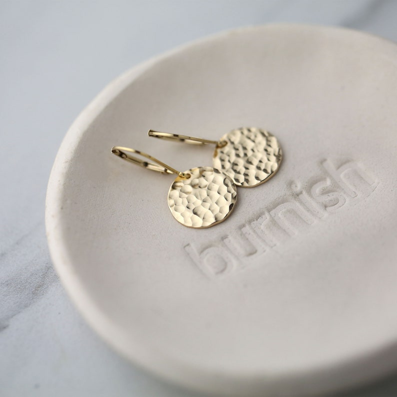 Hammered Gold Earrings Lever-back, Minimalist Gold Filled Disc Dangle Leverback Earrings, Gold Jewelry Gift for Her image 9