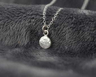 Dainty Hammered Small Pendant Necklace in Sterling Silver • Minimalist Everyday Simple Jewelry Handmade by Burnish