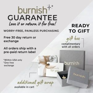 May include: Image featuring the brand name "burnish" with the text "GUARANTEE Love it or return it for free!" and "READY TO GIFT." Includes a gift box, gift wrap, and a card that says "specially for you."