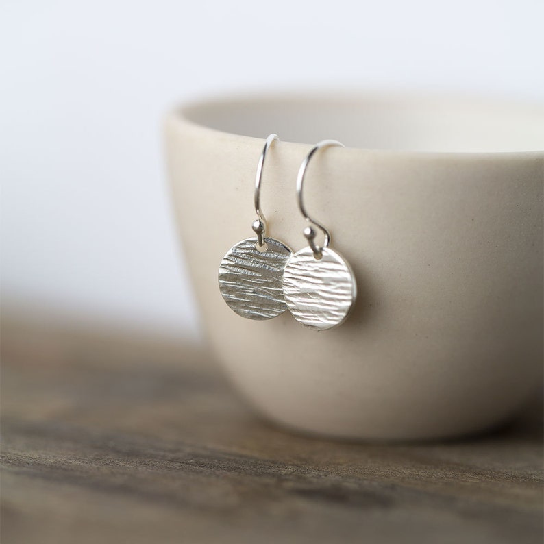 Sterling Silver Earrings Handmade, Minimalist Silver Dangle Earrings, Simple Birthday Gift for Her, Hammered Silver Dangle Earrings image 1