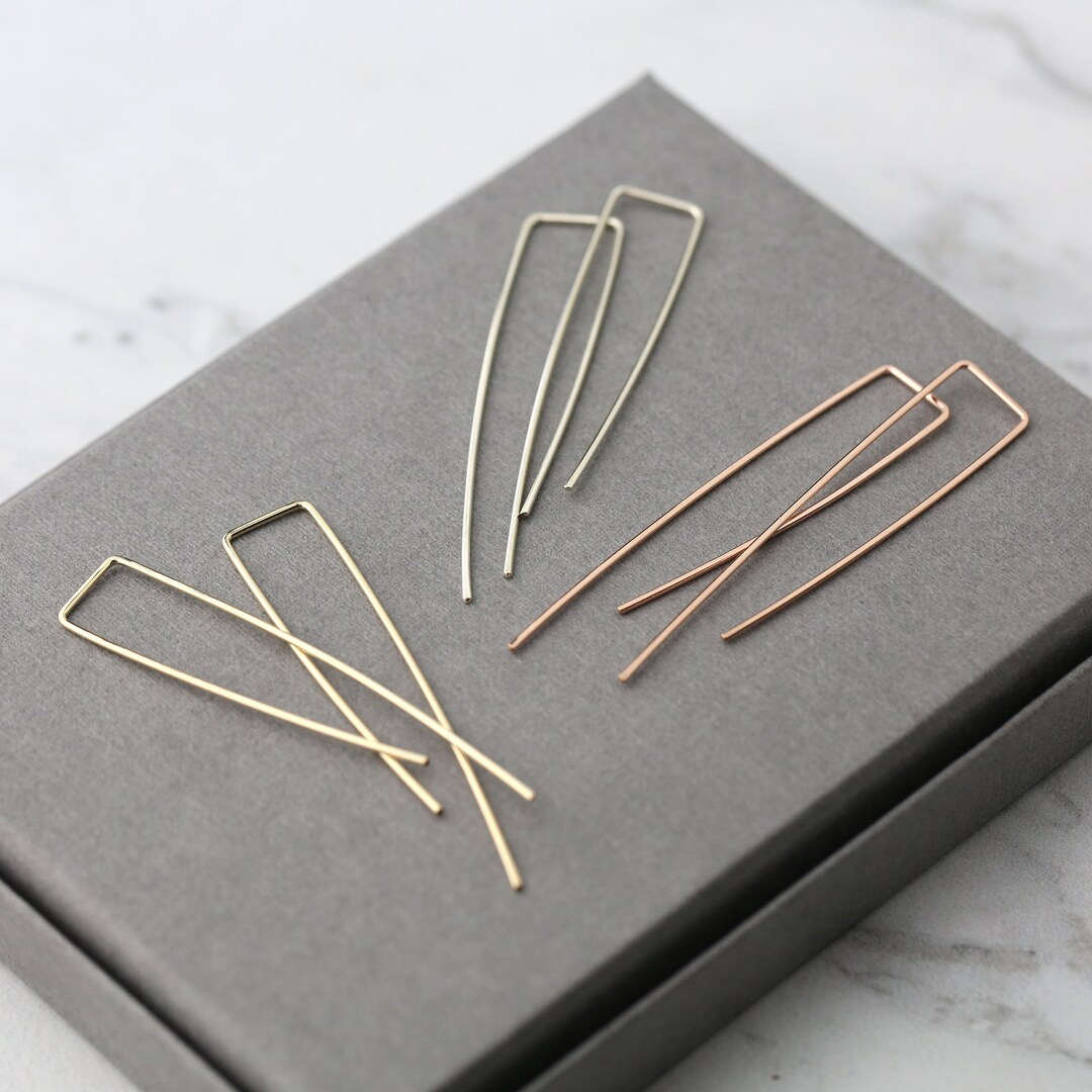Unique Minimalist Earrings • Simple Silver Gold Rose Gold Wire Earrings ...