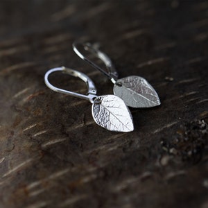 Sterling Silver Leaf Earrings Lever-back Minimalist Dainty Earrings Handmade Modern Gardening Jewelry for Women Gift for Her image 6
