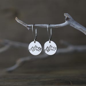Sterling Silver Mountain Earrings • Minimalist Hand Stamped Alaska Wanderlust Nature Jewelry • Alaskan Made Gift