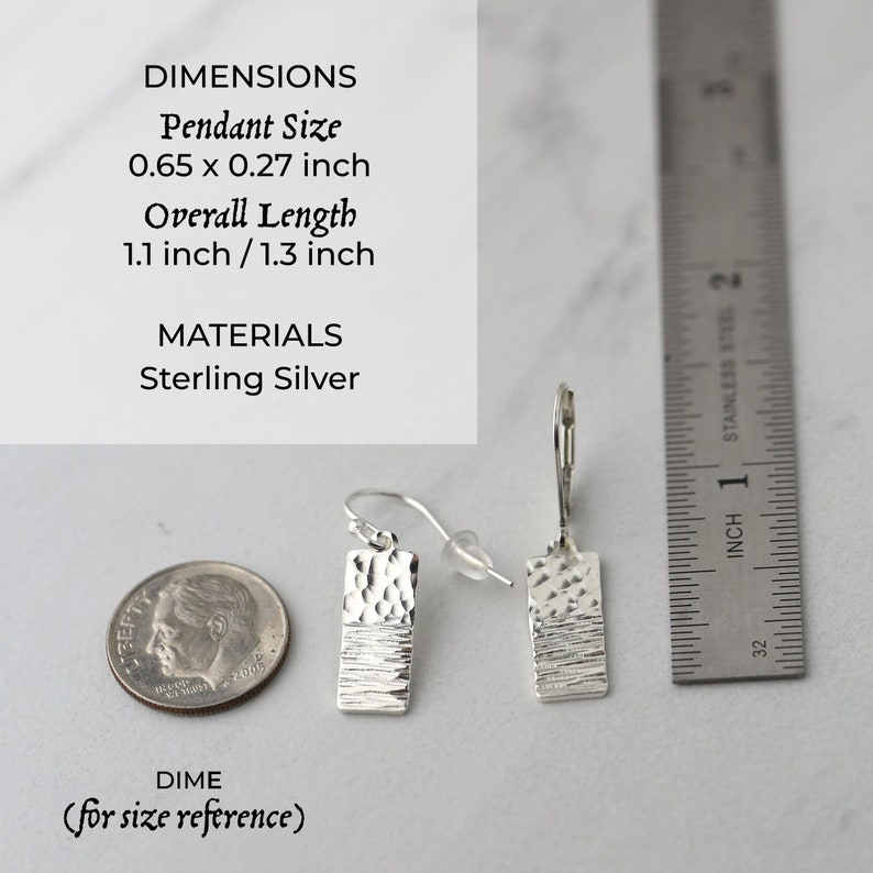 Dainty Hammered Silver Minimal Earrings Sterling Silver Lever-back Earrings Dangle Minimalist Earrings Gift for Her image 8