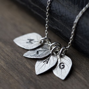 Mother's Family Tree Necklace Personalized Gift • Sterling Silver Mommy Necklace for Mom with Kids Initial Leaf