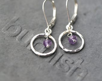 Handmade Sterling Silver February Birthstone Dangle Earrings: Dainty Amethyst Jewelry Birthday Gift