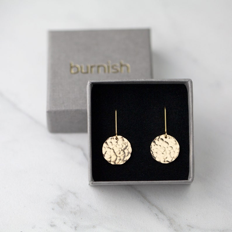 Hammered Gold Earrings Lever-back, Minimalist Gold Filled Disc Dangle Leverback Earrings, Gold Jewelry Gift for Her image 7