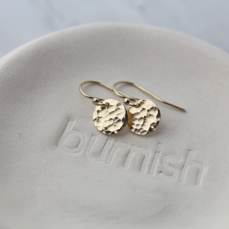 Tiny Hammered Gold Disk Earrings Small Dainty Minimalist Earrings Minimal Gold Filled Earrings image 7