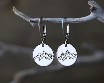 Sterling Silver Mountain Earrings • Minimalist Hand Stamped Alaska Wanderlust Nature Jewelry • Alaskan Made Gift