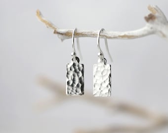 Dainty Hammered Silver Minimal Earrings • Tiny Sterling Silver Earrings Dangle • Minimalist Earrings Gift for Her