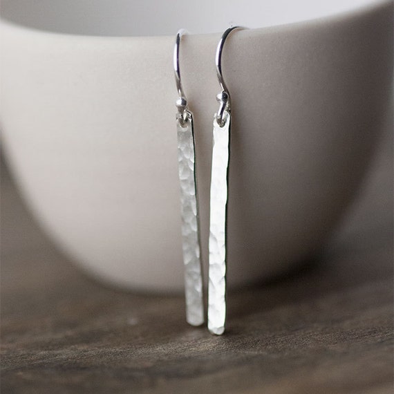 Sterling Silver Bar Drop Earrings Small Dainty Minimal