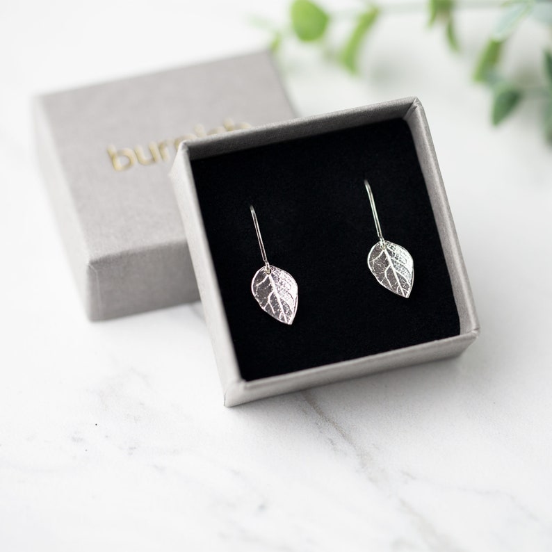 Sterling Silver Leaf Earrings Lever-back Minimalist Dainty Earrings Handmade Modern Gardening Jewelry for Women Gift for Her image 4