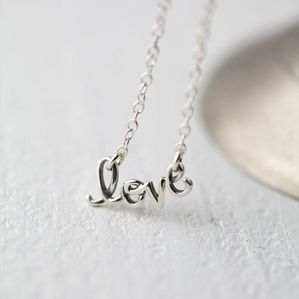 Tiny Love Necklace / Sterling Silver Valentines Day Jewelry Gift