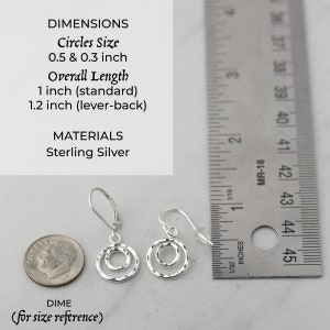 Double Circle Sterling Silver Lever-back Earrings Simple Silver Hammered Dainty Dangle Earrings Minimalist Jewelry image 9