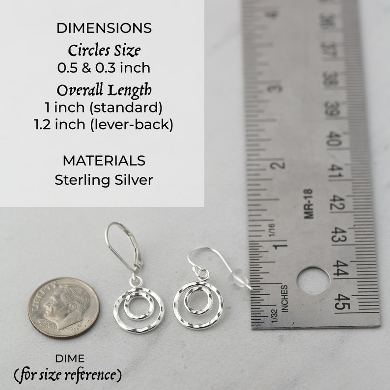 Double Circle Sterling Silver Lever-back Earrings Simple Silver Hammered Dainty Dangle Earrings Minimalist Jewelry image 9