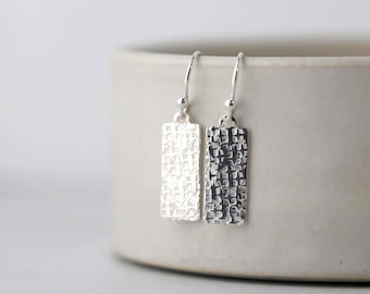 Dainty Raw Silk Textured Silver Minimal Earrings • Sterling Silver Lever-back Earrings Dangle • Minimalist Earrings Gift for Her