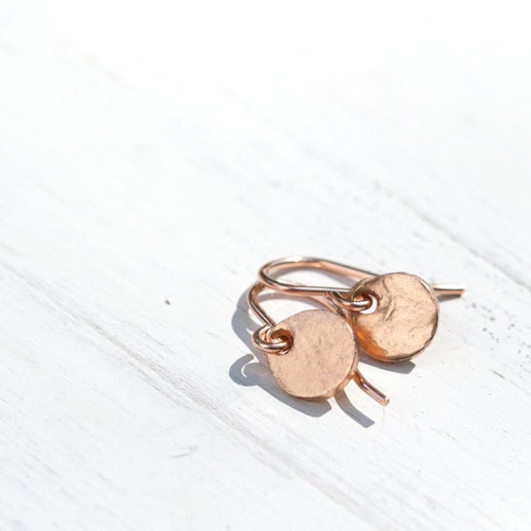 Simple Rose Gold Earrings / Small Pink Gold Tag Disc Coin Earrings / Everyday Rose Gold Jewelry