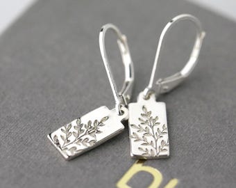Tiny Sterling Silver Wildflower Earrings: Dainty Leverback Dangle Handmade by Burnish