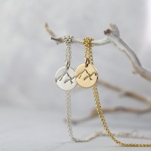 Hand Stamped Mountain Necklace in Sterling Silver or Gold Filled • Minimalist Nature Inspired Alaska Necklace • Handmade Jewelry by Burnish