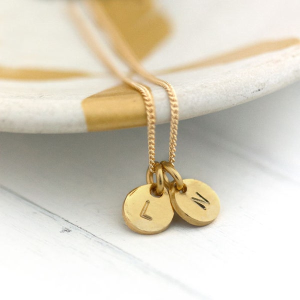 Gold Personalized Necklace / Two Initials Monogram Necklace / Hand Stamped Jewelry