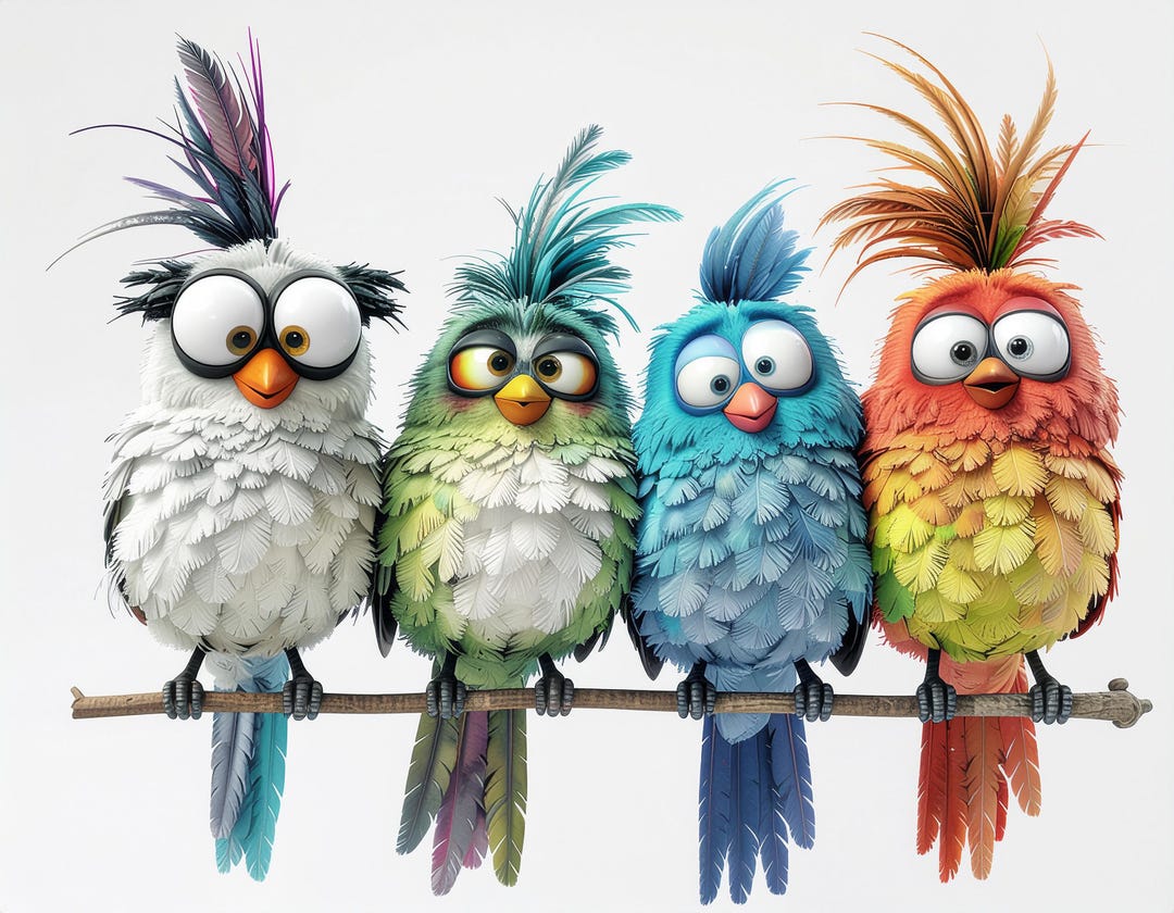 Witty Bird Whimsical Big Eye Birds Clipart, Funny Bird Art (digital Download) - Etsy