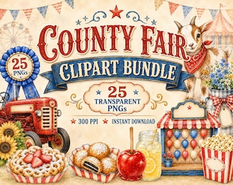 County Fair Clipart Bundle, Watercolor Carnival Graphics, Summer Fun PNGs (Instant Download)