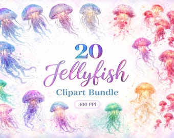 Jellyfish Clipart Bundle, Elegant Ocean PNGs (Digital Download)