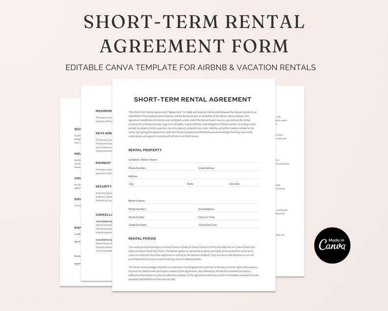 Airbnb Rental Agreement Template Editable Canva Contract (instant