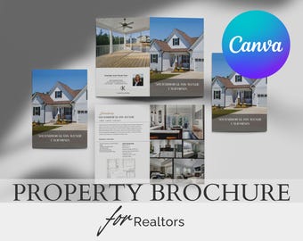 Modèle de Brochure sur l'immobilier de luxe – Conception sur toile pliée en deux | Flyer marketing modifiable pour les agents immobiliers pour les annonces immobilières | Brochure Portes Ouvertes