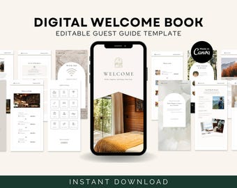 Cabin & Lakehouse Airbnb Guest Guide, Editable Canva Template (Digital Download)