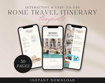 Rom Reiseführer | Rom Reiseplan | Interaktiver Handy Reiseplaner | Canva bearbeitbare Vorlage | Digitaler Download