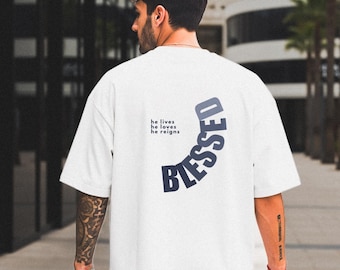 Blessed Tshirt men, christliche Kleidung, worship shirt, Jesus T-Shirt, Geburtstagsgeschenk minimalistisch, Kreuz vatertagsgeschenk