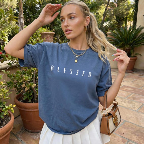 Blessed Christliches Tshirt Damen, comfort color shirt, christliche Kleidung, Jesus T-Shirt, Geburtstagsgeschenk Freundin, Kreuz Oberteil