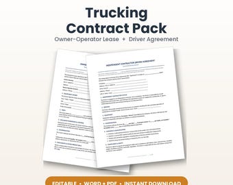 Trucking Contract Bundle, Owner Operator & Driver Agreement,  Editable Word plus PDF, Independent Contractor Lease, Instant Download
