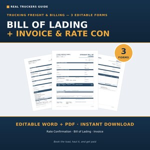 Trucking Freight and  Billing Forms, Bill of Lading, Invoice & Rate Confirmation Templates, Editable Word + PDF, Owner Operator Trucker