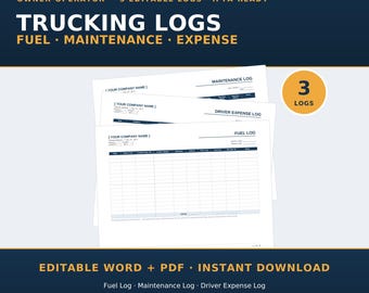 Trucking Logs Bundle, Fuel Log, Truck Maintenance Log & Driver Expense Log Templates, IFTA Mileage, Editable Word/ PDF, Owner Operator