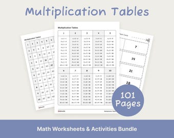 Multiplication Tables, Learn Mathematics, Printable Math Worksheets & Activities (Instant Download)
