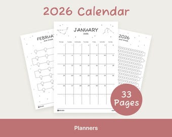 2026 Calendar, Printable Planner, Zodiac, Monthly&Yearly Streak (Instant Download)