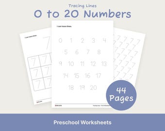 Preschool Tracing Numbers Worksheets (0 to 20), Learning Pre Handwriting (Instant Download & Printable)