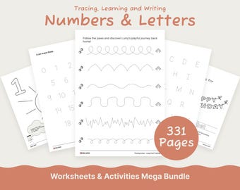 Learning Numbers and Letters Mega Bundle, Tracing, Handwriting Worksheets (Instant Download, Printable)