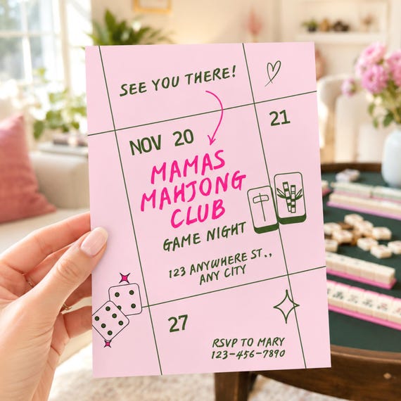 Mahjong Party Invitation Template, Mamas Mahjong Club Invite, Editable Canva Invitation, Mahjong Game Night, Girls Night Mahjong Evite