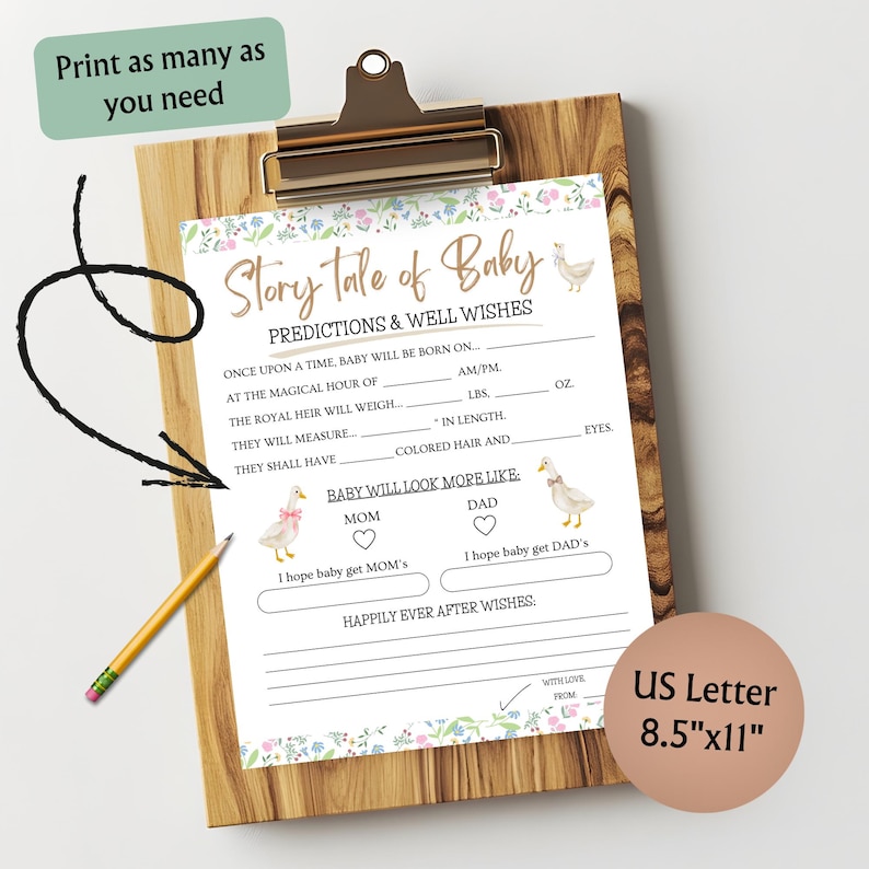 Once Upon A Riddle Goose Storybook Baby Shower Games, 2 Game Bundle, Baby Predictions ...