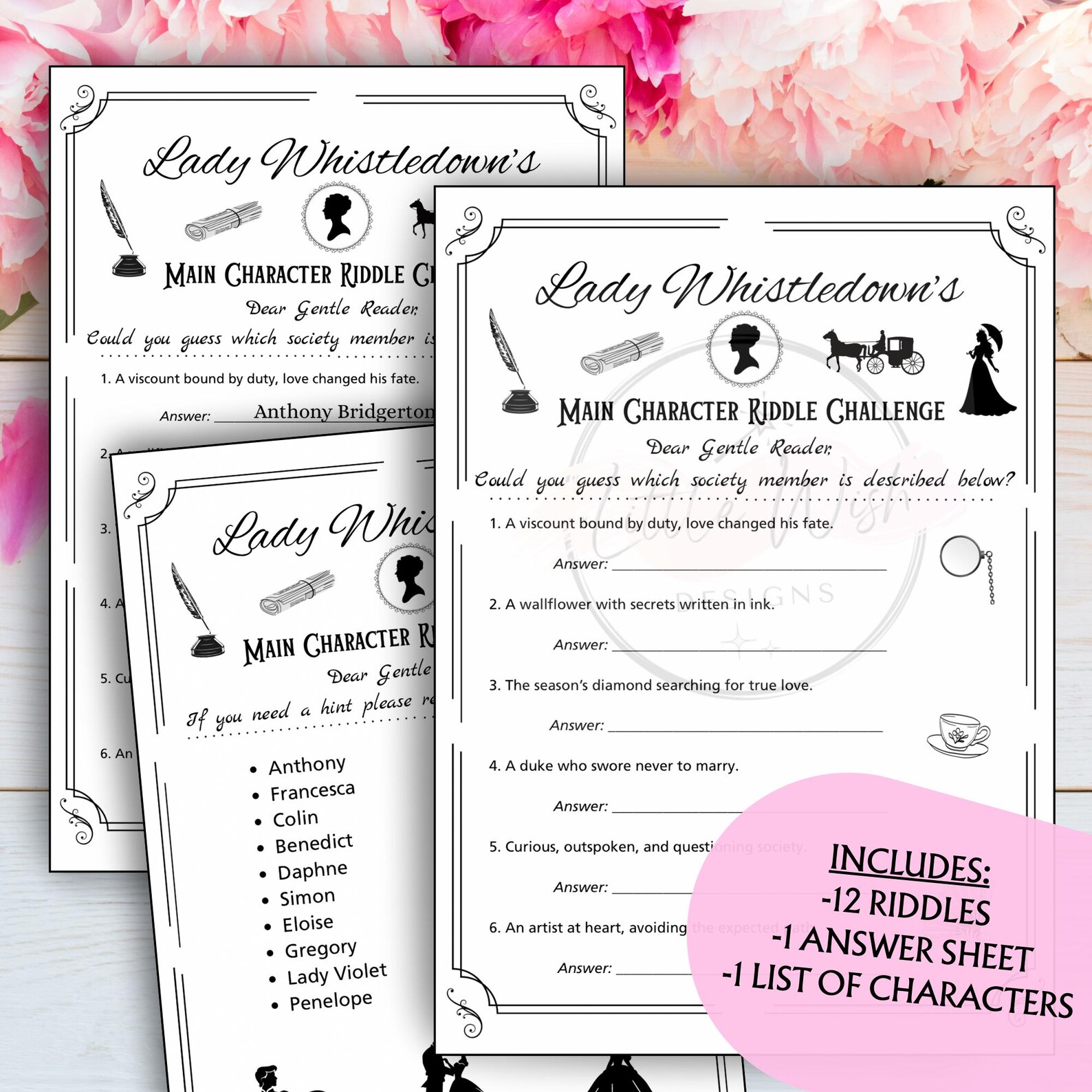 Bridal Shower Riddles Pdf Lady Whistledown Character Riddles Game, Bridgerton Inspired, Bridal ...