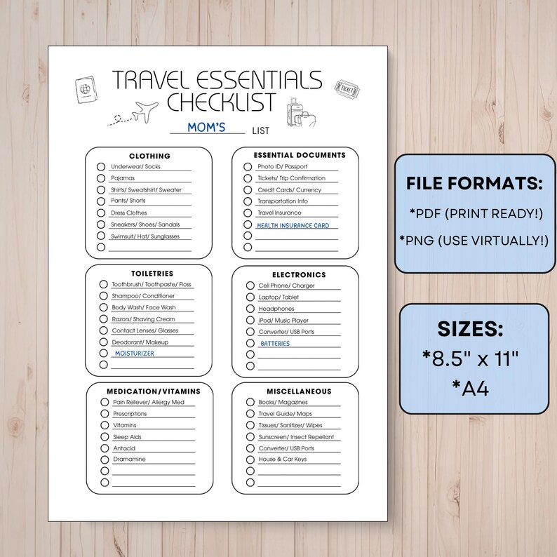 Travel Essential List.pdf Travel Packing List Printable Bundle, Adult & Kids Checklists, US ...