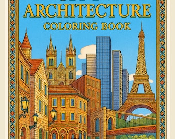 Architektur Malbuch für Erwachsene - Stadtansichten, Wahrzeichen (Digitaler Download)