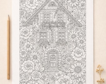 Whimsical Village Scenes Coloring Book – Printable Hand-Drawn Art
